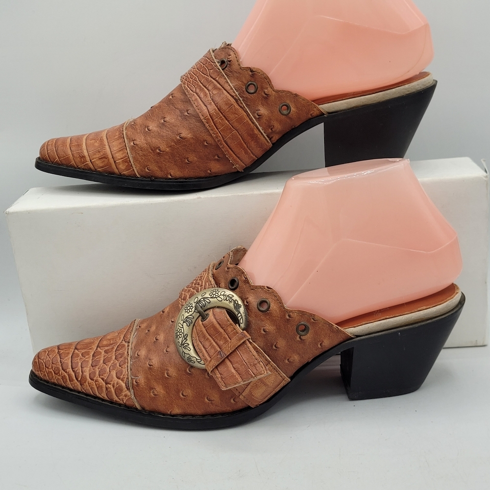 Sedona West Ostrich Alligator Print Leather Mule Size 8